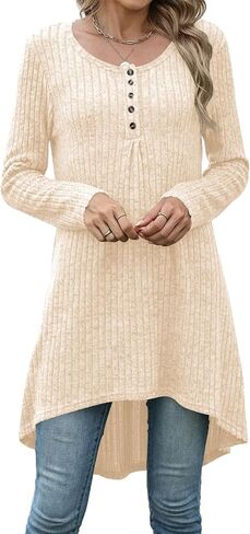 Naggoo Long Tunic Tops for Women for Leggings Long Sleeve Henley Shirts High Low Fall Sweaters M-3XL in Saudi Arabia
