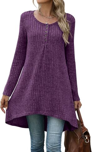 Naggoo Long Tunic Tops for Women for Leggings Long Sleeve Henley Shirts High Low Fall Sweaters M-3XL in Saudi Arabia