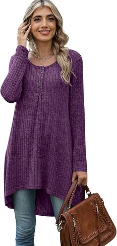 Naggoo Long Tunic Tops for Women for Leggings Long Sleeve Henley Shirts High Low Fall Sweaters M-3XL in Saudi Arabia