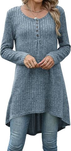 Naggoo Long Tunic Tops for Women for Leggings Long Sleeve Henley Shirts High Low Fall Sweaters M-3XL in Saudi Arabia