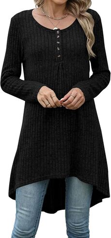 Naggoo Long Tunic Tops for Women for Leggings Long Sleeve Henley Shirts High Low Fall Sweaters M-3XL in Saudi Arabia