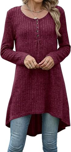 Naggoo Long Tunic Tops for Women for Leggings Long Sleeve Henley Shirts High Low Fall Sweaters M-3XL in Saudi Arabia