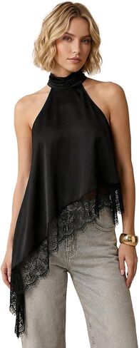 قمصان علوية نسائية من SweatyRocks مرقعة بالدانتيل غير متماثلة بدون أكمام أنيقة in Kuwait