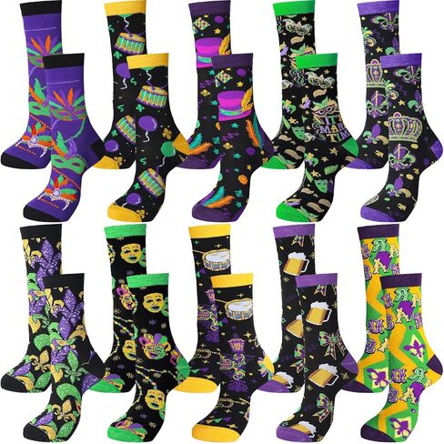 Janmercy 6 Pairs Mardi Gras Socks Gift for Women Men Funny Novelty Contrast Color Mask Clown Casual Crew Sock Mardi Gras Gift in Saudi Arabia
