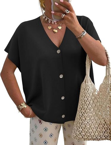 LOMON Oversided Cardigan Sweaters for Women Short Cap Sleeve V-Neck Casual Button Lightweight Knitted Trendy Sweater S-XL in Saudi Arabia