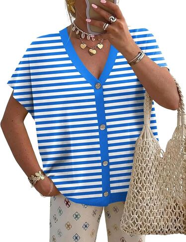 LOMON Oversided Cardigan Sweaters for Women Short Cap Sleeve V-Neck Casual Button Lightweight Knitted Trendy Sweater S-XL in Saudi Arabia