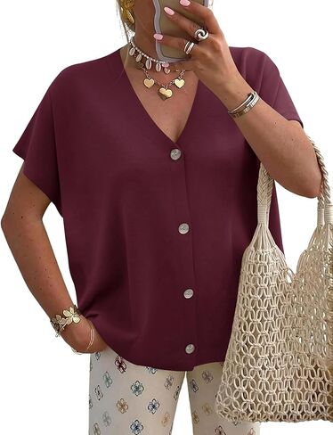 LOMON Oversided Cardigan Sweaters for Women Short Cap Sleeve V-Neck Casual Button Lightweight Knitted Trendy Sweater S-XL in Saudi Arabia