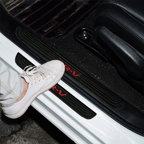 4 قطع/مجموعة واقيات عتبة باب السيارة - واقي لوحة عتبة الباب الأمامي/الخلفي من المطاط الناعم باللون الأسود، ملصقات حماية لدواسة الباب مناسبة لسيارة Honda CRV (أحمر) in Kuwait