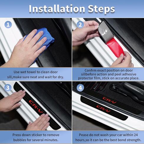 4 قطع/مجموعة واقيات عتبة باب السيارة - واقي لوحة عتبة الباب الأمامي/الخلفي من المطاط الناعم باللون الأسود، ملصقات حماية لدواسة الباب مناسبة لسيارة Honda CRV (أحمر) in Kuwait