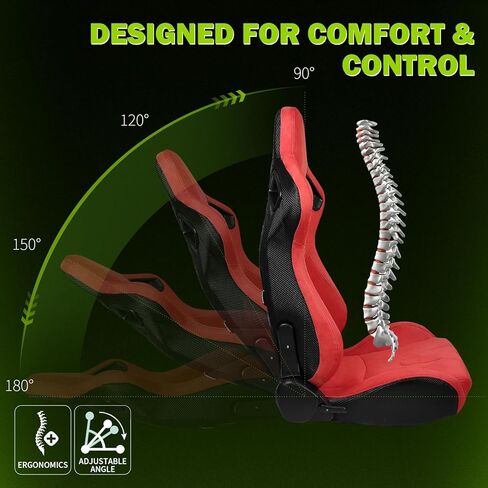 Universal Pairs of Racing Seat with Dual Sliders, PU Leather Front+Carbon Leather Back Reclinable Bucket Seat, Red Suede w/LOGO in Saudi Arabia