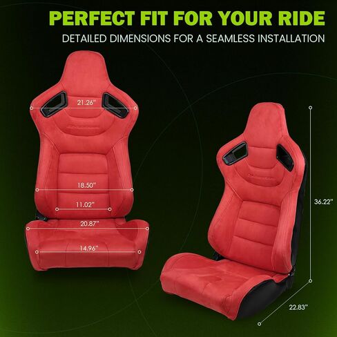 Universal Pairs of Racing Seat with Dual Sliders, PU Leather Front+Carbon Leather Back Reclinable Bucket Seat, Red Suede w/LOGO in Saudi Arabia