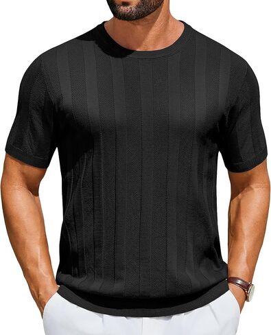 COOFANDY Mens T-Shirts Short Sleeve Knit Shirt Crew Neck Sweater Fashion Casual Textured Pullover Tees in Kuwait