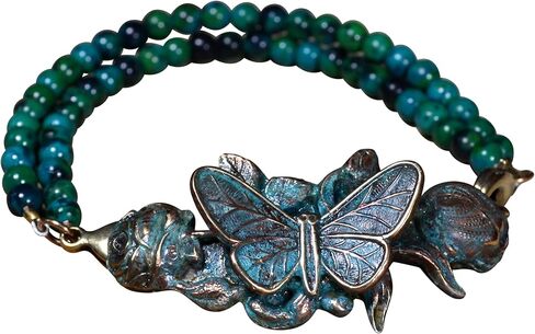 Elaine Coyne Wearable Art Patina Zen Garden Sculptural Butterfly on Roses Interchangeable Rockband Bracelet - Chrysocolla in Saudi Arabia