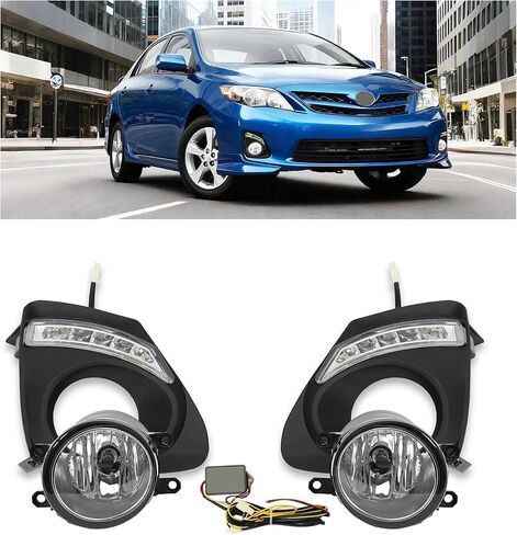 مصباح ضباب HECASA مع إطار متوافق مع تويوتا كورولا 2011-2013 مع مصابيح LED للجري أثناء النهار وغطاء مصباح الضباب الأمامي، قطعتان من جانب السائق والراكب in Kuwait