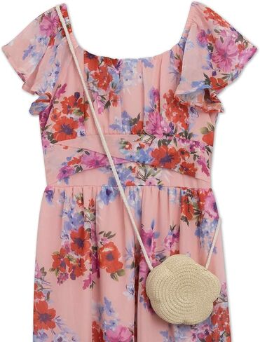Speechless Girls' Flutter Sleeve Cumberbund Maxi Dress with Purse in Saudi Arabia