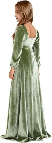 Velvet Junior Bridesmaid Dresses Long Sleeve Girls Christmas Dress Flower Girl Dresses Wedding Guest Maxi Party Gown in Saudi Arabia