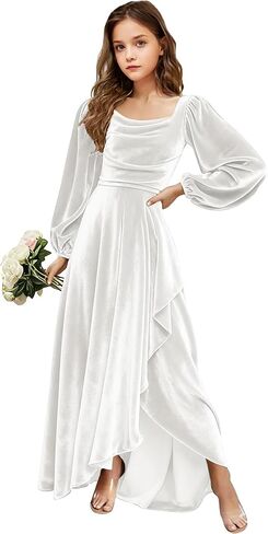 Velvet Junior Bridesmaid Dresses Long Sleeve Girls Christmas Dress Flower Girl Dresses Wedding Guest Maxi Party Gown in Saudi Arabia