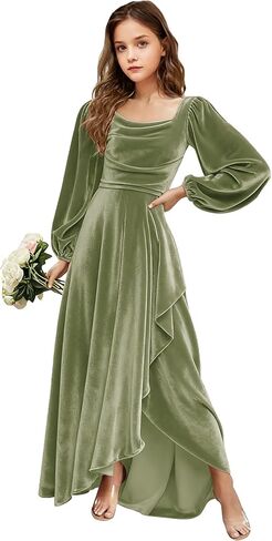 Velvet Junior Bridesmaid Dresses Long Sleeve Girls Christmas Dress Flower Girl Dresses Wedding Guest Maxi Party Gown in Saudi Arabia