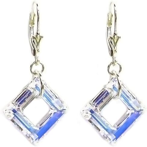 Austrian Elements Crystal Square Sterling Silver Leverback Dangle Earrings (1.5 in) in Saudi Arabia