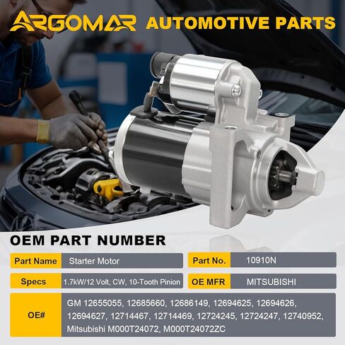 Starter Motor Replacement for GM V6 4.3L & V8 6.2L Engines, 12V 1.7kW CW 10-Tooth PMGR – Fits Silverado, Sierra, Yukon, Escalade, Express & Savana 2014-2025, Model 10910 in Saudi Arabia