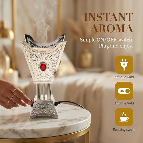 Electric Oud Burner Portable Burner Incense Burner Metal Antiquing Censer Holder Desktop Censer Burner Centerpiece(US Plug) Cone Incense Burner Incense Burner Electric in Saudi Arabia