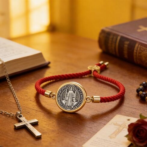 San Benito Bracelet Red String for Protection Adjustable Catholic Bracelet Religious Accessories Collection for Women Men Christian Jewelry Gift St Benedict Bracelets in Saudi Arabia