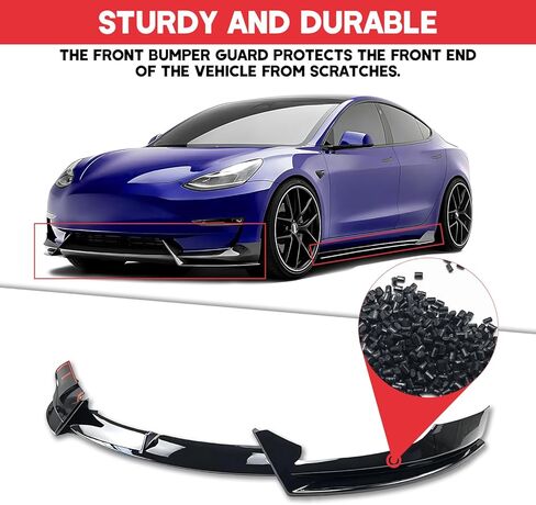 Front Bumper Lip Splitter Side Skirts Body Kit for 2017-2023 Tesla Model 3, Model 3 Front Spoiler, Model 3 Accessories Side Skirt (Gloss Black) in Saudi Arabia