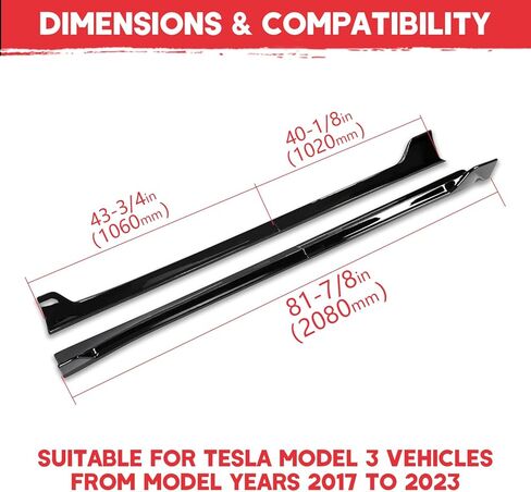 Front Bumper Lip Splitter Side Skirts Body Kit for 2017-2023 Tesla Model 3, Model 3 Front Spoiler, Model 3 Accessories Side Skirt (Gloss Black) in Saudi Arabia