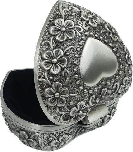 صندوق مجوهرات حلية معدنية عتيقة، منظم مجوهرات صغير على شكل قلب وزهرة عباد الشمس العتيقة وحامل حلقة الصدر، أقراط وقلادة صندوق تخزين صندوق تذكار للنساء (قلب عباد الشمس) in Kuwait