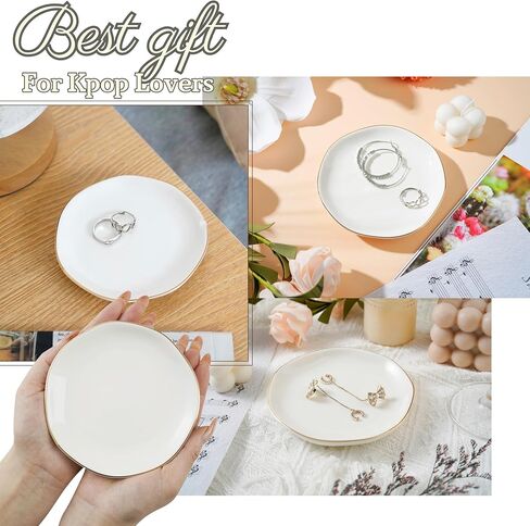InnoBeta Kpop Gifts for Girls, Kpop Gifts Ring Dish - 4.75" Handcrafted Ceramic Ring Dish with Gold Trim, Decorative Trinket Dish for Rings Earrings in Saudi Arabia