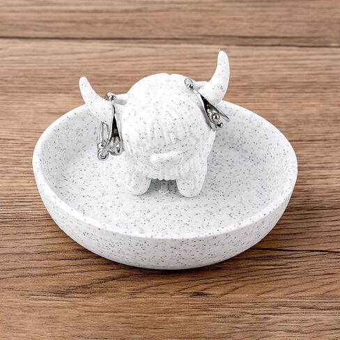Highland Cow Ring Holder with Dish, Cute Jewelry Organizer Trinket Plate for Rings Earrings Necklaces Decorative Cow Jewellery Holder Tray for Engagement Wedding Vanity Dresser Women Decor in Saudi Arabia
