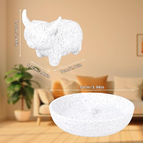 Highland Cow Ring Holder with Dish, Cute Jewelry Organizer Trinket Plate for Rings Earrings Necklaces Decorative Cow Jewellery Holder Tray for Engagement Wedding Vanity Dresser Women Decor in Saudi Arabia