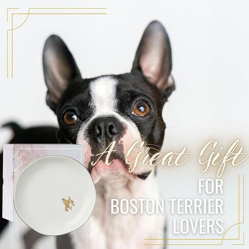 هدايا InnoBeta Boston Terrier، هدايا لمحبي Boston Terrier - طبق حلقي من السيراميك مصنوع يدويًا مقاس 11.43 سم مع زخرفة ذهبية، طبق حلية مزخرف لأقراط الخواتم in Saudi Arabia
