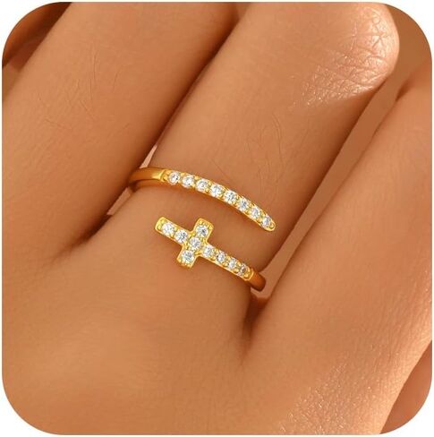 خواتم الصليب عيد الفصح الذهب للنساء، 925 الفضة الاسترليني تشيكوسلوفاكيا الصليب التفاف الفرقة المفتوحة الإيمان الطهارة الصلاة الدائري هيبوالرجينيك المعمودية المسيحية المجوهرات الدينية هدية عيد الفصح لذيذ لأمي حجم 6-7 in Kuwait