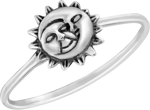 AeraVida Celestial Embrace .925 Sterling Silver Sun and Moon Face Band Ring | Adjustable Moon & Sun Face Ring for Women | Sun Moon Rings for Women | Sterling Silver Ring in Saudi Arabia