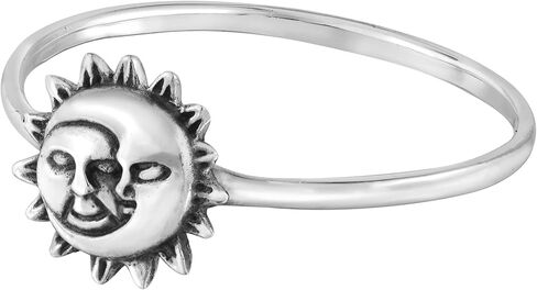 AeraVida Celestial Embrace .925 Sterling Silver Sun and Moon Face Band Ring | Adjustable Moon & Sun Face Ring for Women | Sun Moon Rings for Women | Sterling Silver Ring in Saudi Arabia