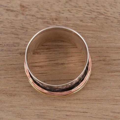 NOVICA Artisan Handmade .925 Sterling Silver Spinner Ring Floral from India Copper Brass Band Meditation 'Floral Rush' in Saudi Arabia