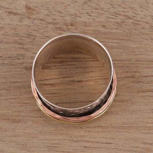 NOVICA Artisan Handmade .925 Sterling Silver Spinner Ring Floral from India Copper Brass Band Meditation 'Floral Rush' in Saudi Arabia