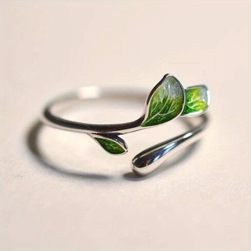 Leaf Open Ring for Women Adjustable Plant Jewelry for Daily Wear in Saudi Arabia