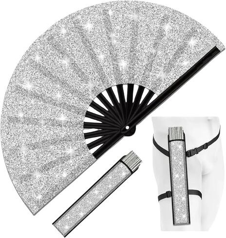 مروحة كبيرة متوهجة بالأشعة فوق البنفسجية مقاس 13 بوصة للرجال والنساء، أساسيات الهذيان، مروحة يد مزخرفة قابلة للطي مع حافظة للحفلات، ديكور المنزل، هدية، أساسيات مهرجان الموسيقى، ملحقات EDM Rave (الفطر) in Kuwait