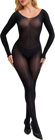 Women Sexy Oil Shiny Bodysuit Full Body Stockings Rave Outfits in Saudi Arabia