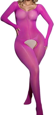 Women Sexy Oil Shiny Bodysuit Full Body Stockings Rave Outfits in Saudi Arabia