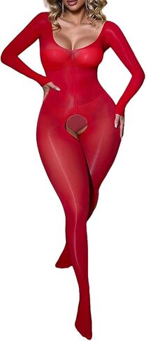 Women Sexy Oil Shiny Bodysuit Full Body Stockings Rave Outfits in Saudi Arabia