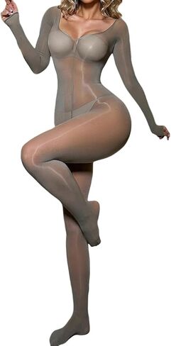 Women Sexy Oil Shiny Bodysuit Full Body Stockings Rave Outfits in Saudi Arabia