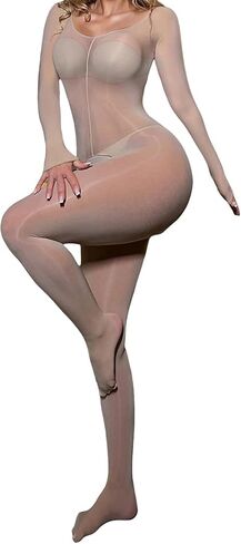 Women Sexy Oil Shiny Bodysuit Full Body Stockings Rave Outfits in Saudi Arabia