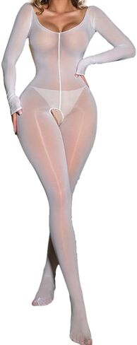 Women Sexy Oil Shiny Bodysuit Full Body Stockings Rave Outfits in Saudi Arabia