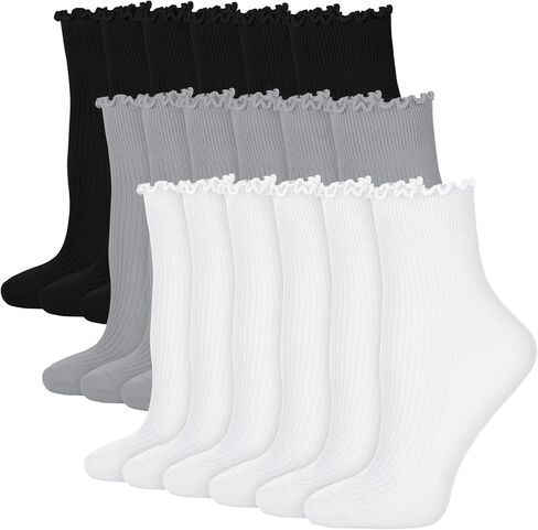 18 Pairs Womens Ruffle Socks Bulk Cotton Soft Crew Frilly Ankle Socks Breathable Casual Costume in Saudi Arabia