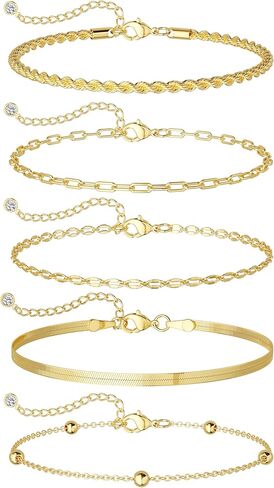 NECOCY 14K Gold Plated Bracelets for Women, Stackable Bracelet Stack Set Adjustable Charm Paperclip Chain Cuban Link Layered Waterproof Jewelry Sets Christmas Gifts for Love in Saudi Arabia