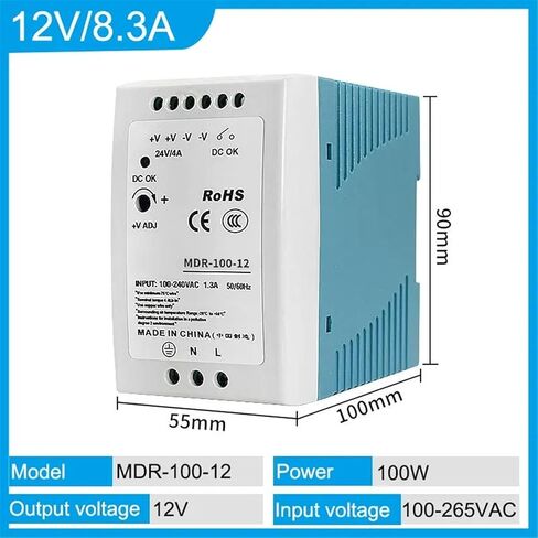 1pcs 5V 12V 24V 48V Power MDR-20W 60W 100W Industrial AC/DC Din Rail Power Supply Switch Single Output Switching(MDR-100-12V) in Saudi Arabia