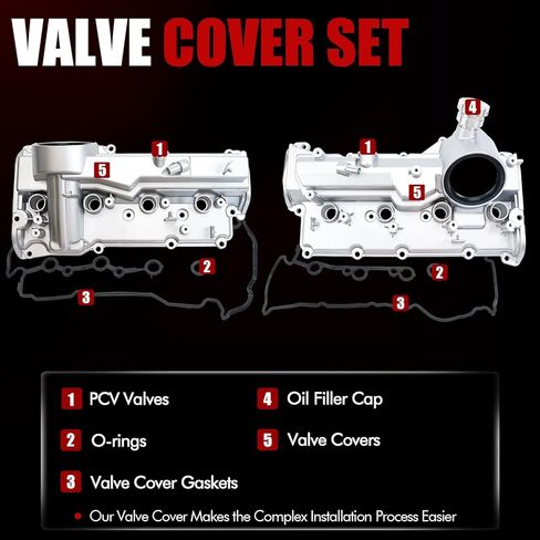 MITZONE Aluminum Valve Cover Set Compatible with Nissan Titan Armada Titan XD 2016-2024 NV2500 NV3500 2017-2021 Infiniti QX80 QX56 2011-2020 5.6L Replace 132641LA1A 13264-EZ30B Silver in Saudi Arabia
